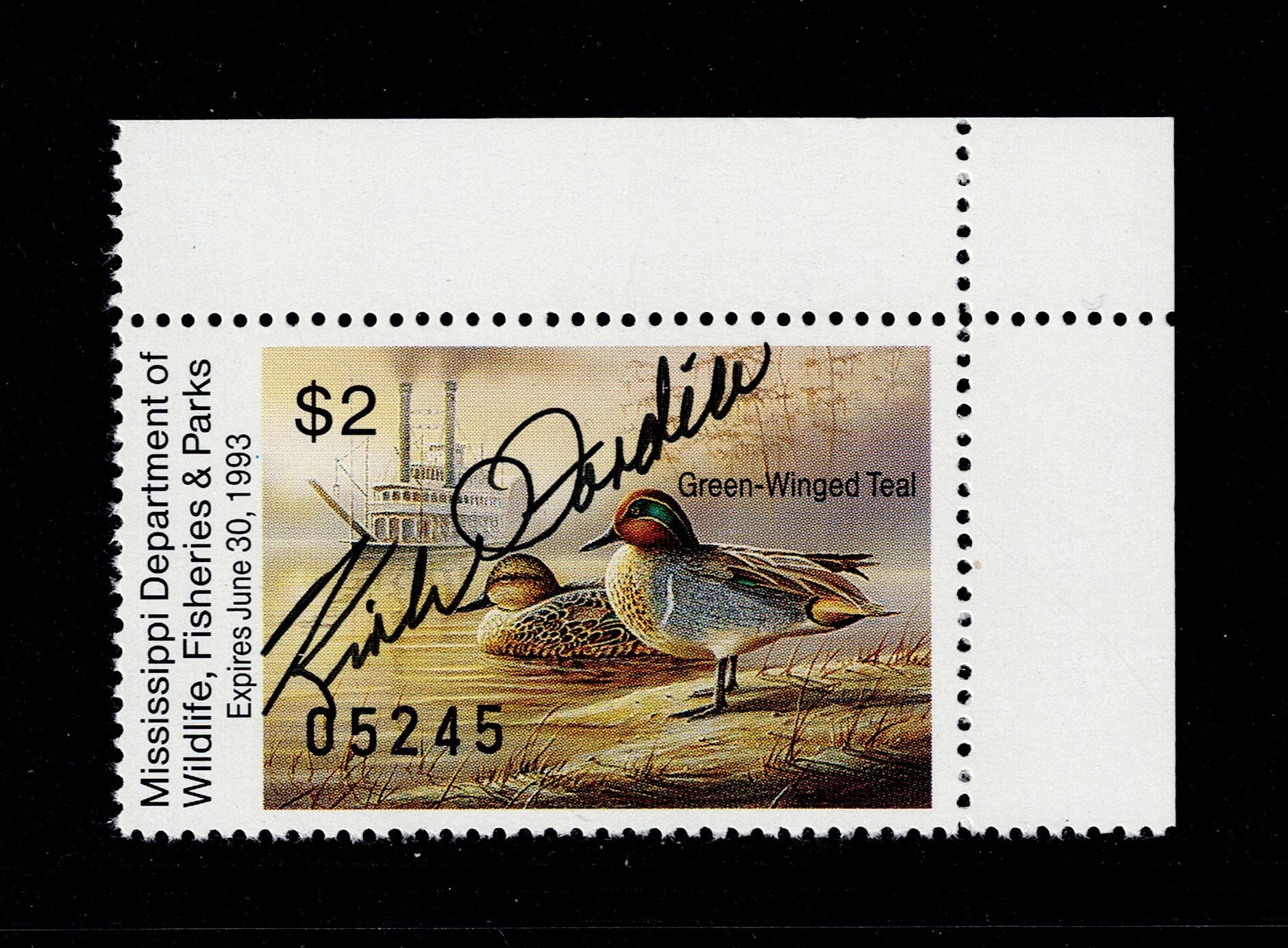 MS waterfowl W17GS $2 NH VF, 1992 Governor's Edition, hand signed by Kirk Fordice (deceased)