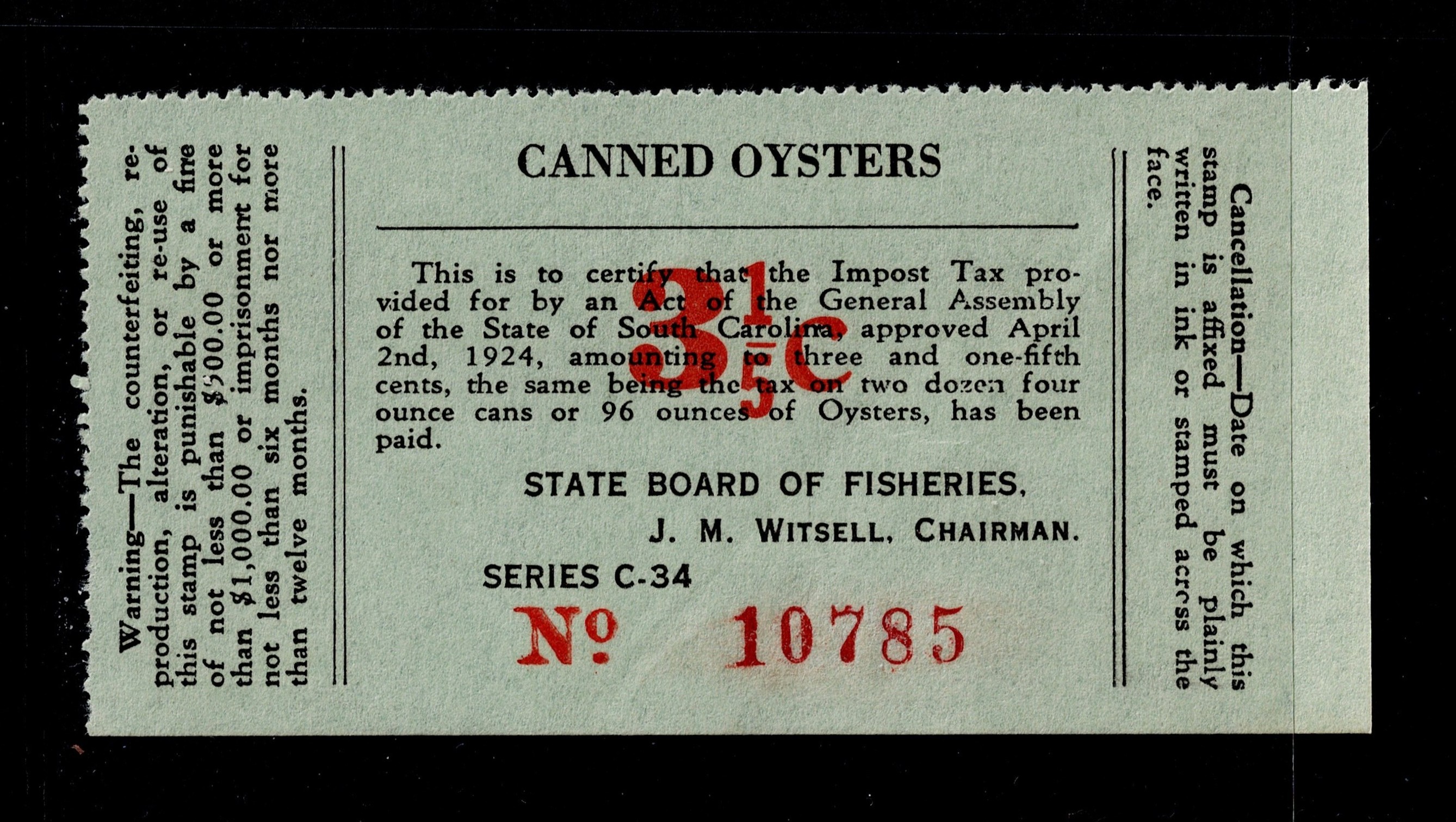SC oysters OY56 3-1/5c Unused VF