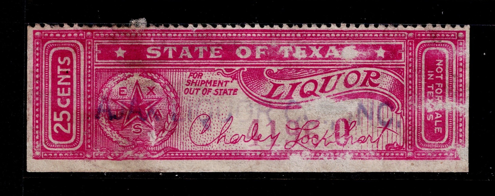 TX export liquor EL1 25c U F-VF, sm thin