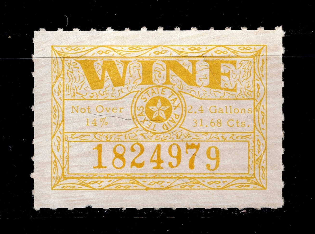 TX wine W102 31.68c Unused VF