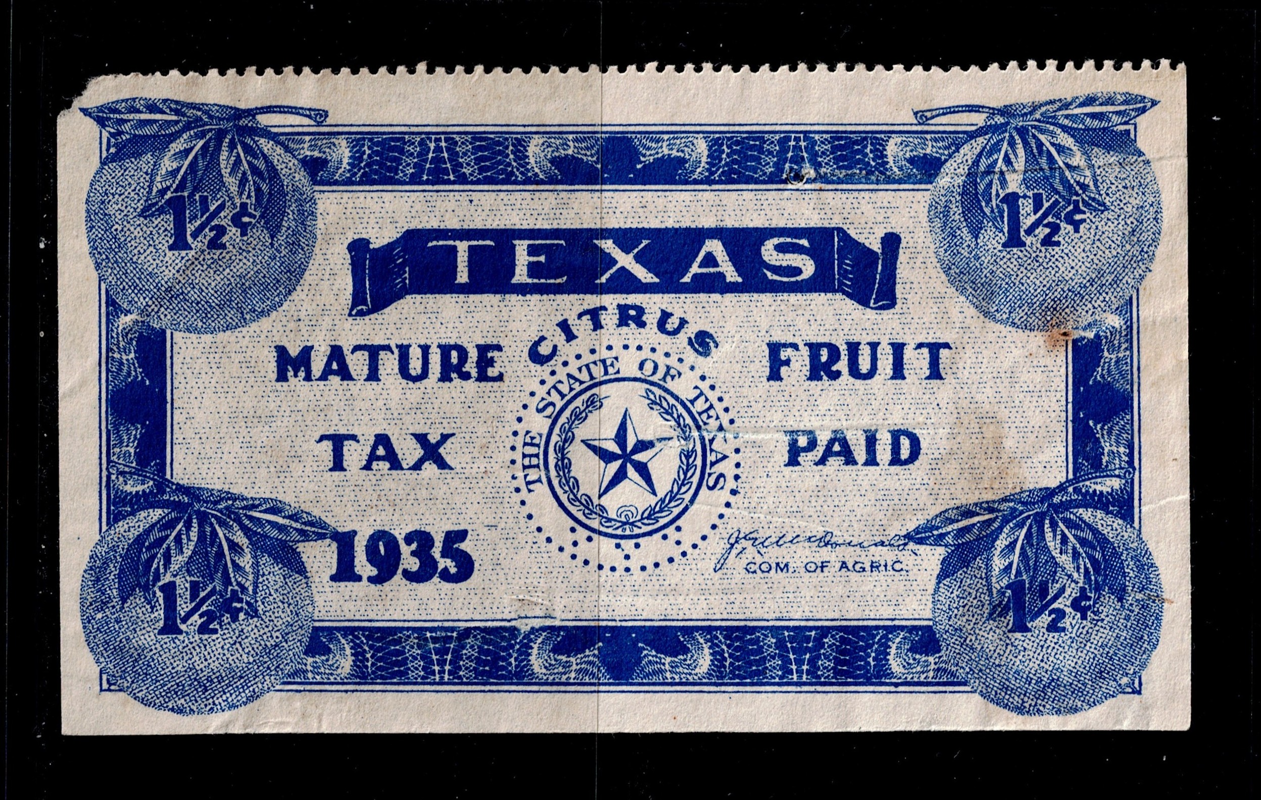 TX citrus CF17 1-1/2c U VF, cliped corner UL, stains