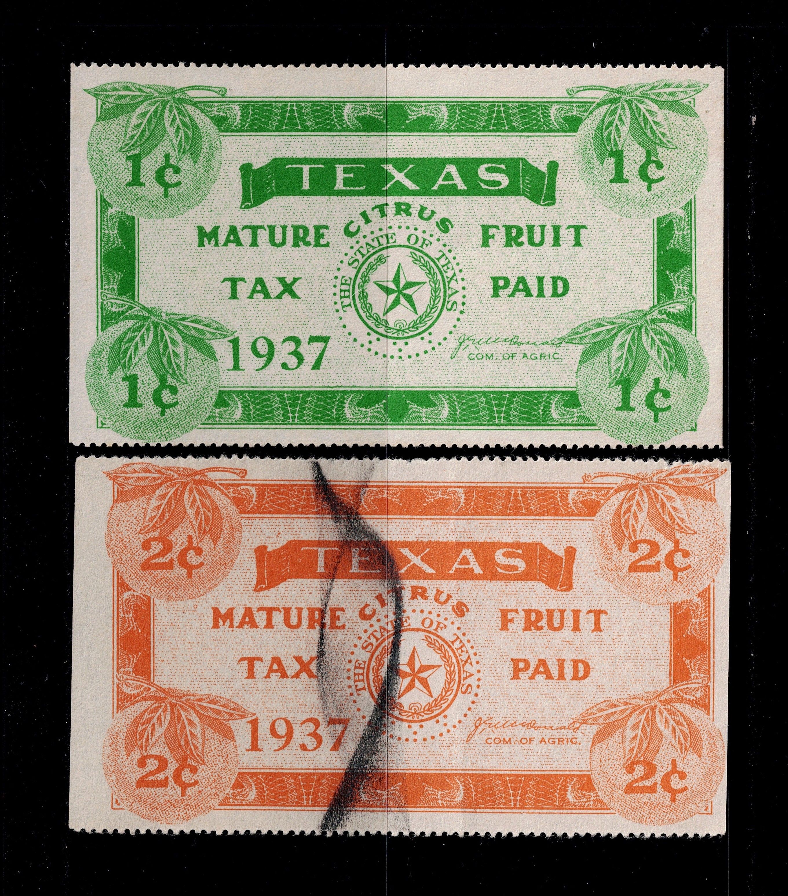 TX citrus CF21, CF22 1c, 2c U F-VF, 1937