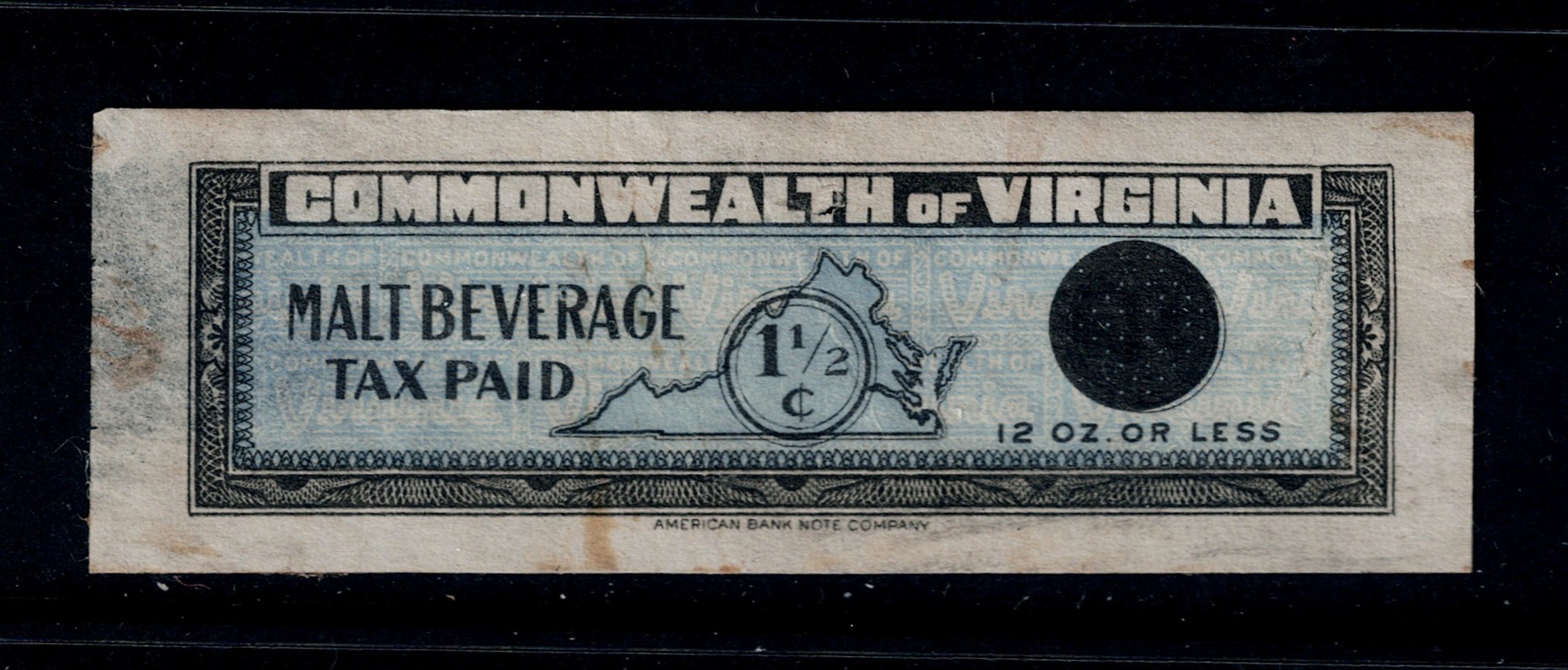 VA import beer IB6 1-1/2c U VF, pin hole, thin