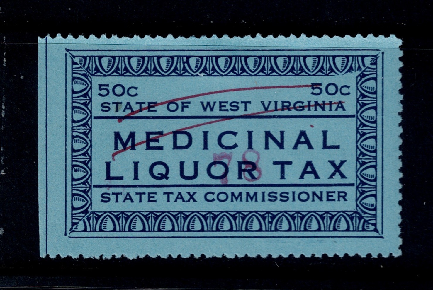 WV liquor medicinal PL1a 50c U VF