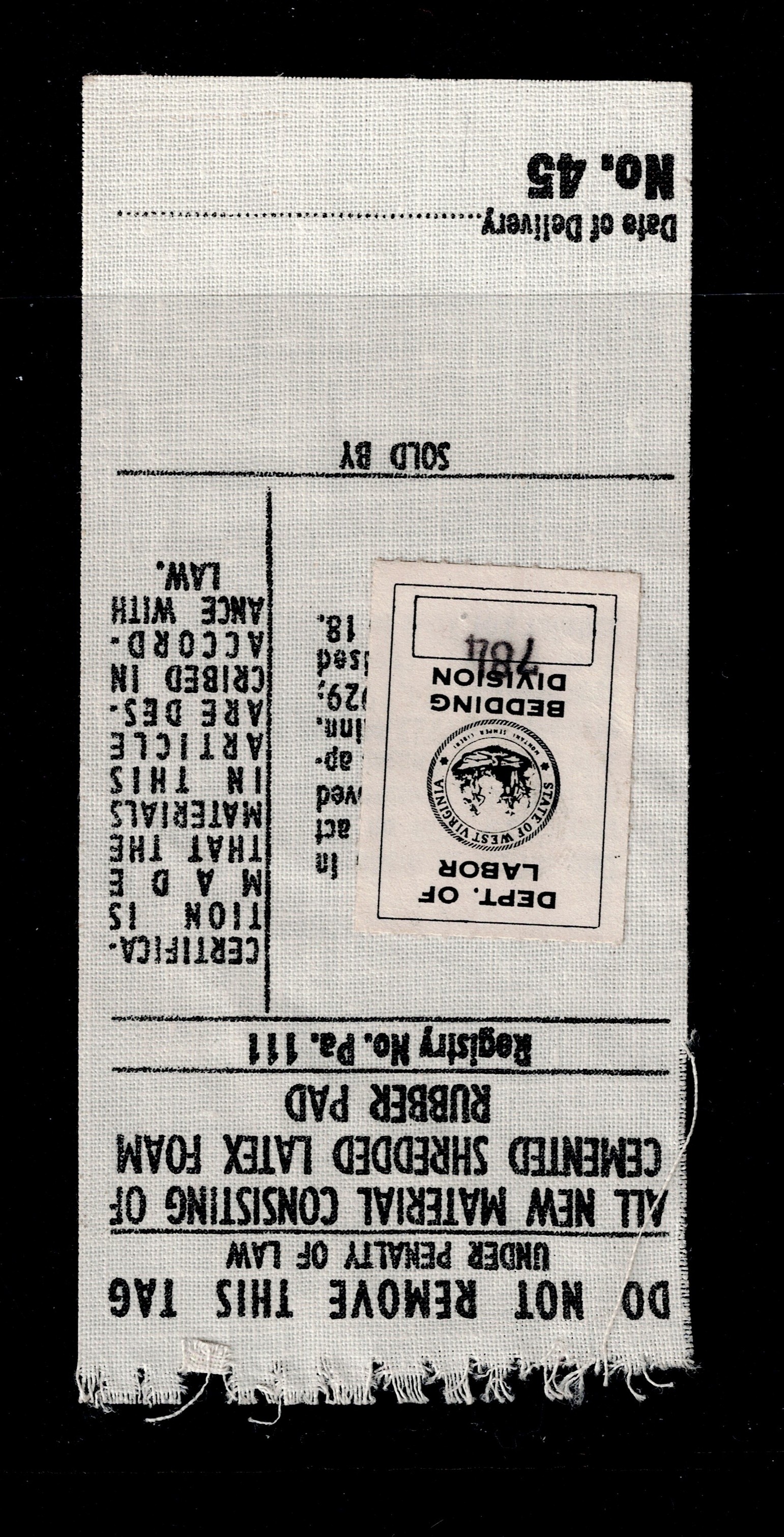 WV bedding BD1 U VF, on tag