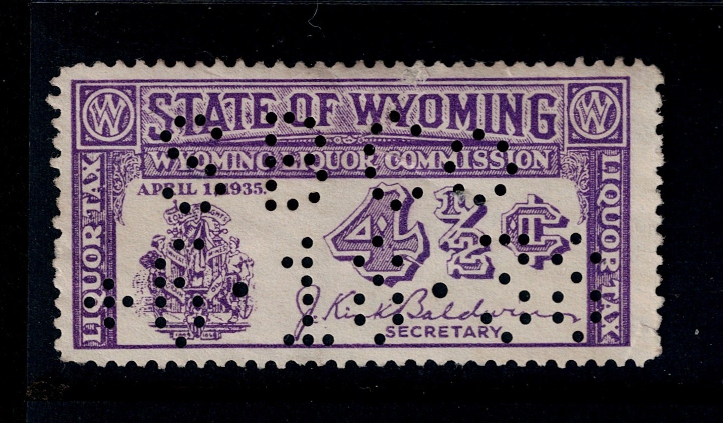 WY liquor L10a 4-1/2c U VF, perfin