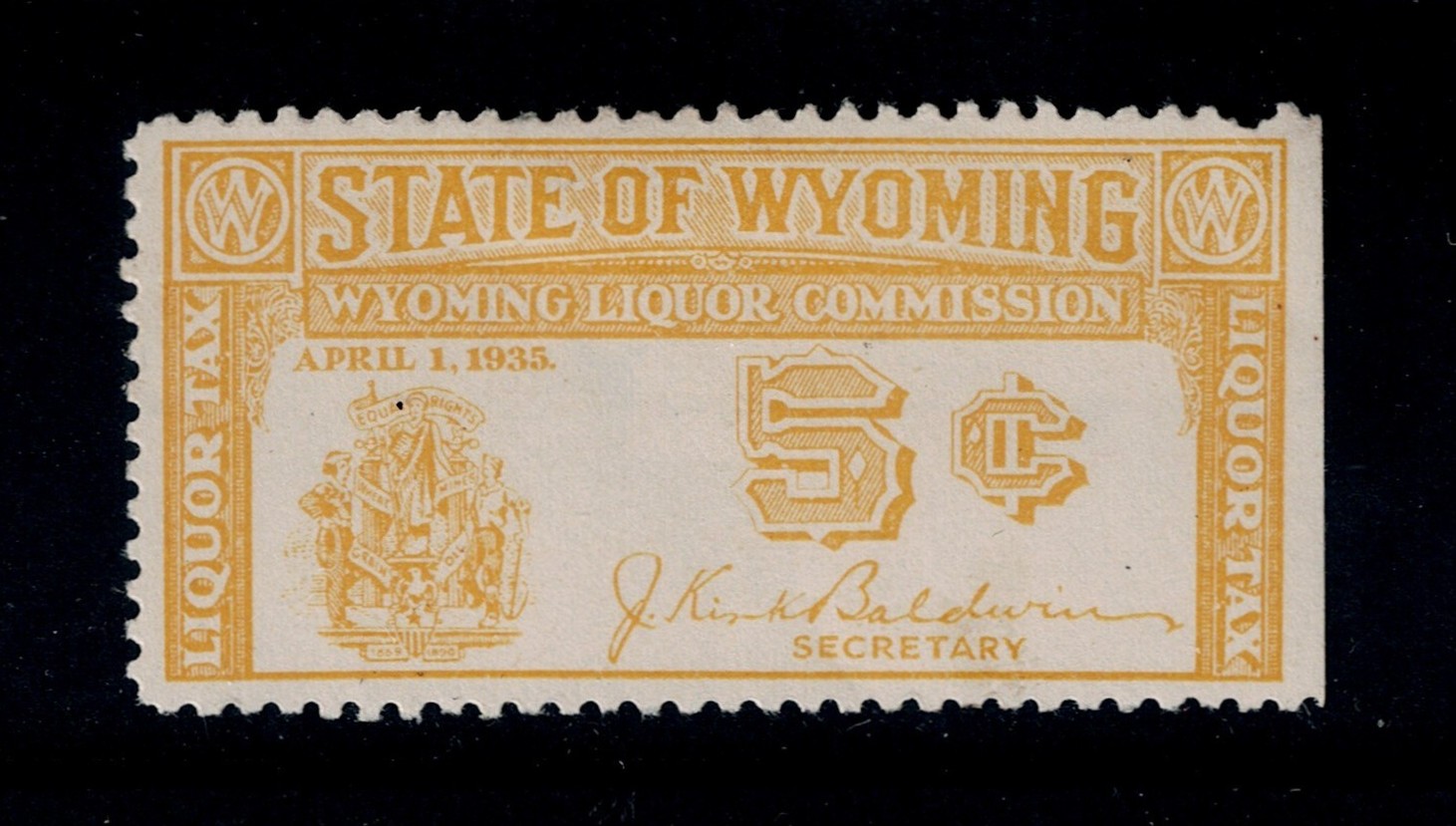 WY liquor L12a 5c MLH VF, tiny thin