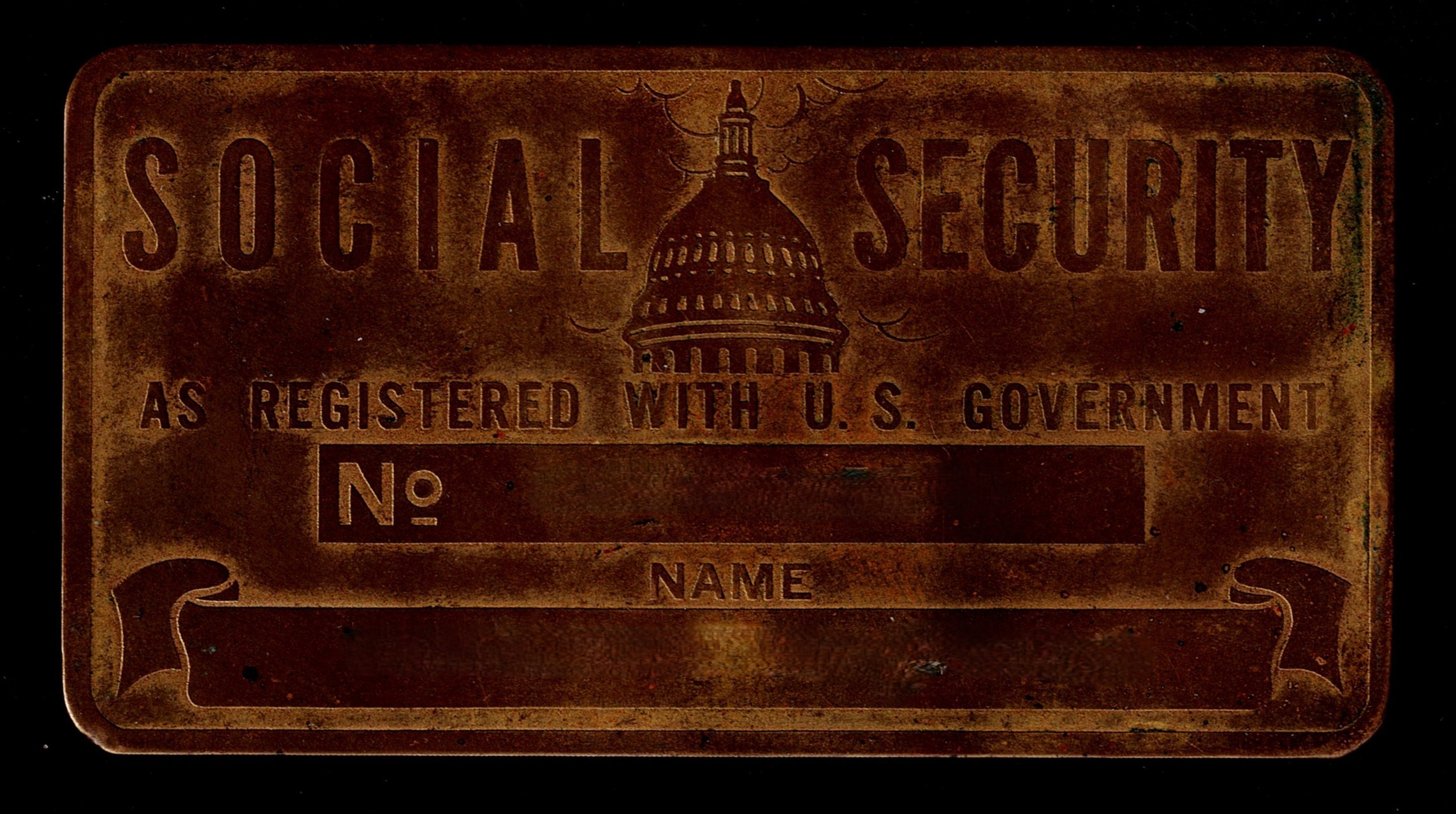 Federal metal SS card Social Security card made of brass