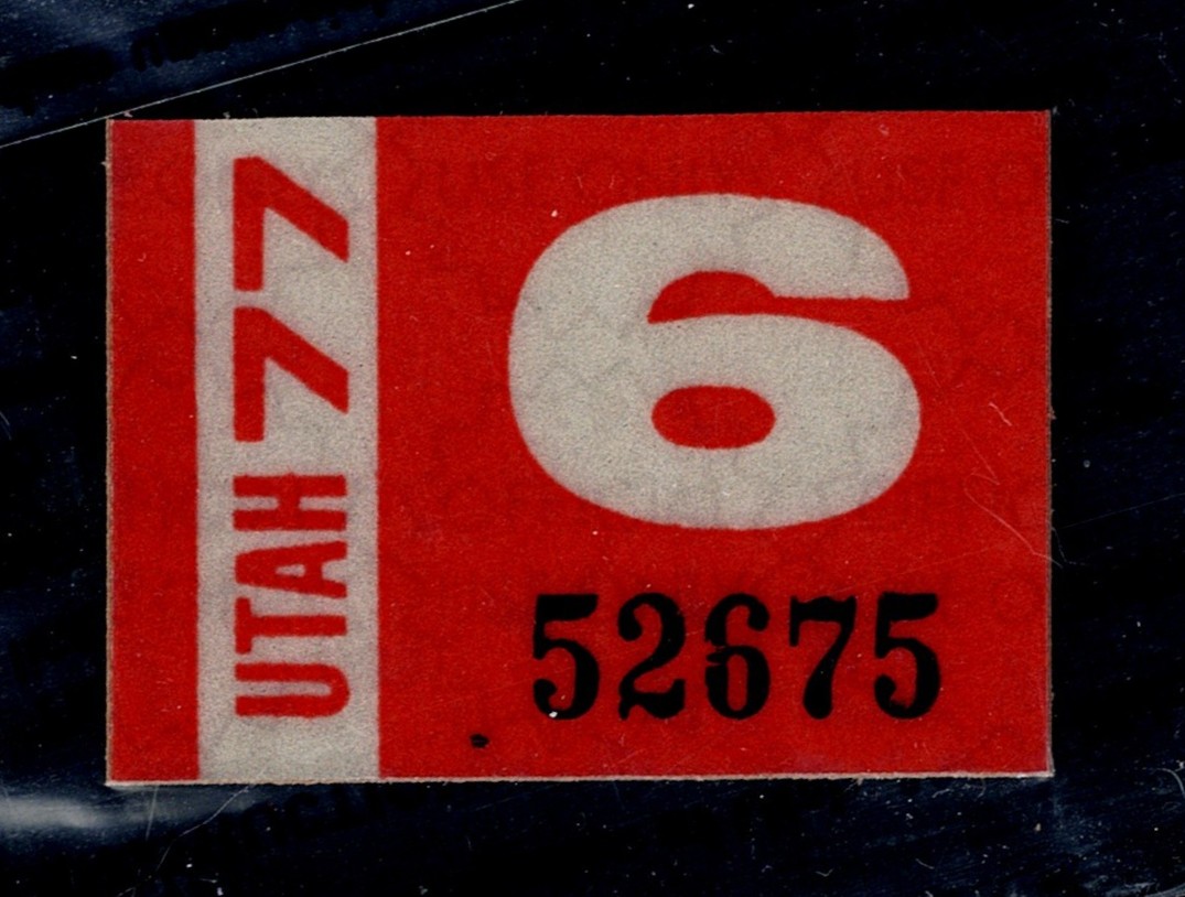 UT auto registration 1977 license plate sticker MNH VF